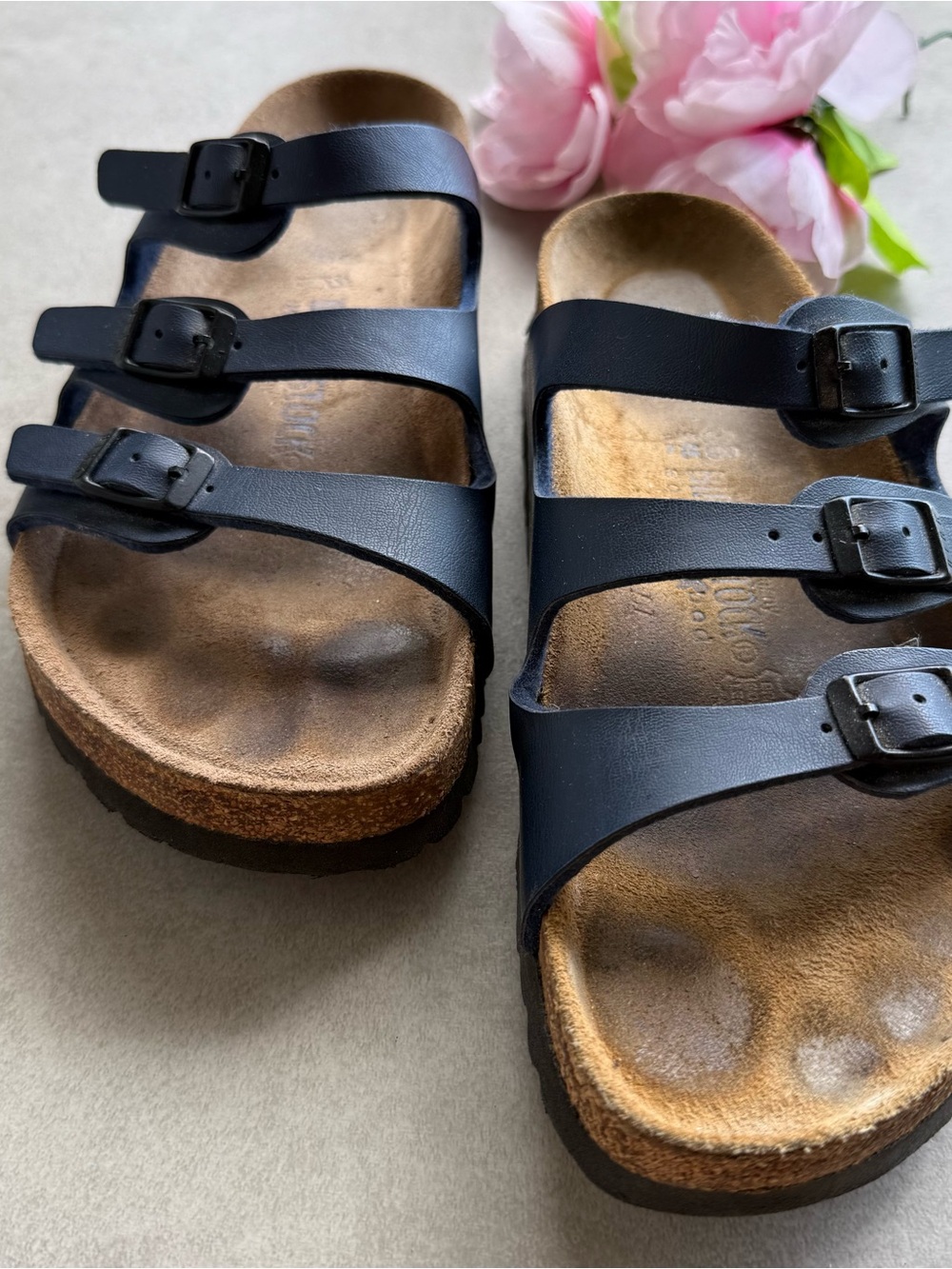 Birkenstock Florida Sandals SZ 7 Navy blue brown leather